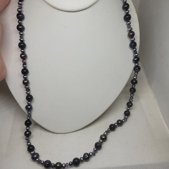 Freshwater Pearls/Baroque Grey, Peacock, Lavander, Goldstone, Amethyst Necklace - Picture 15 of 15